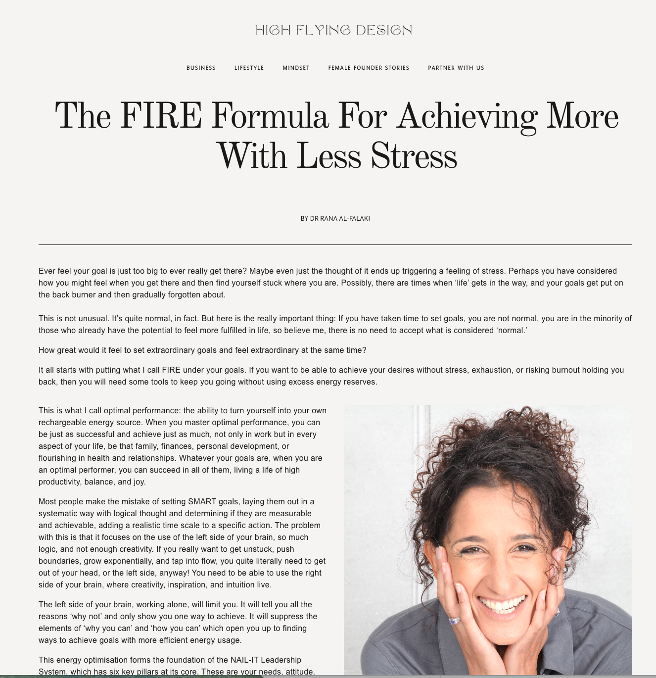 Dr Rana Al-Falaki featured in High Flying Design Magazine sharing her FIRE Formula for goal setting and sustained success.