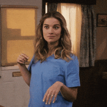 GIF of a Woman Excitedly Pulling Up Closer to Listen