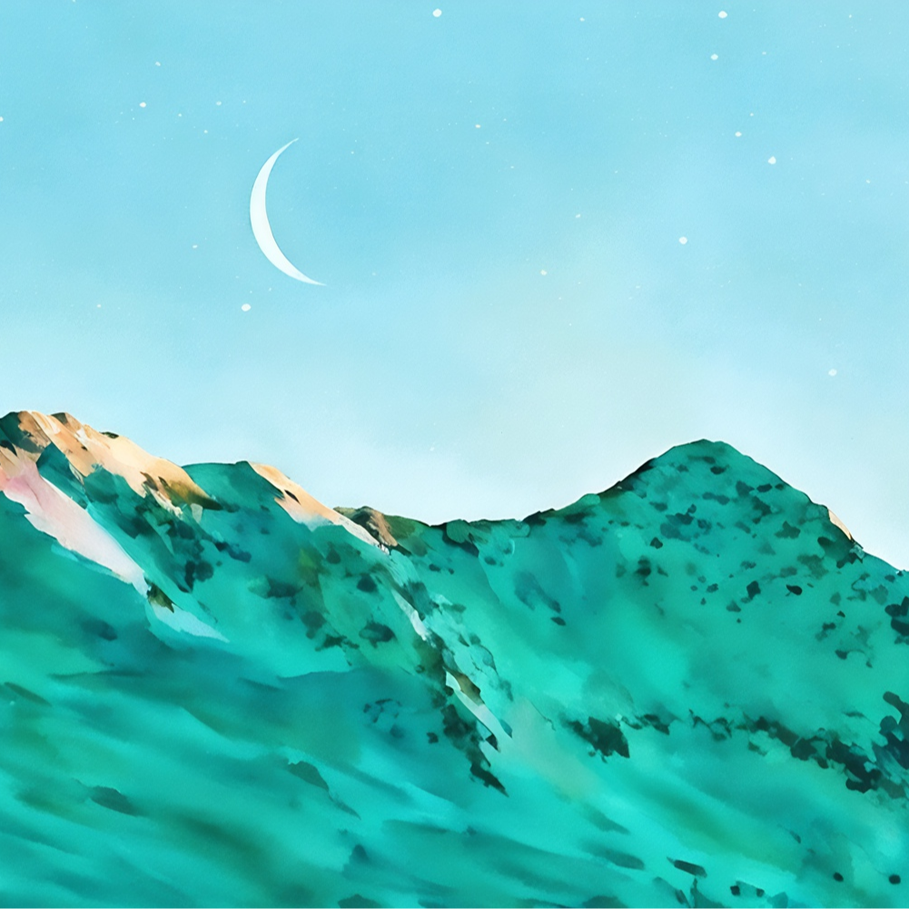 Photo of a Deep Blue Moon Rising Over a Mountain Range by Haute Stock