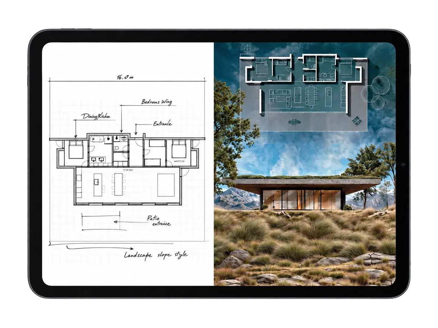 Proyecto arquitectónico presentado visualmente en iPad