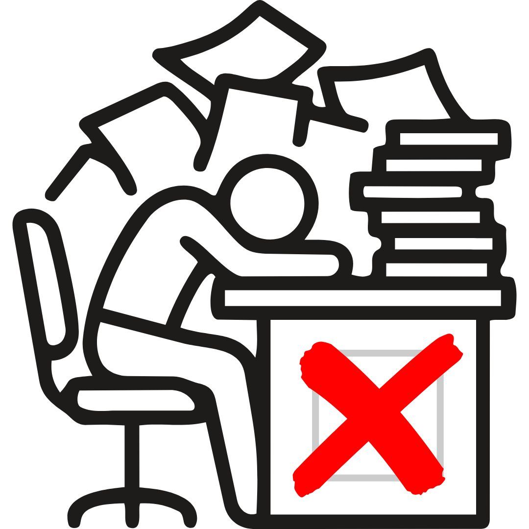 Overworked office worker overwhelmed by paperwork and stress at desk