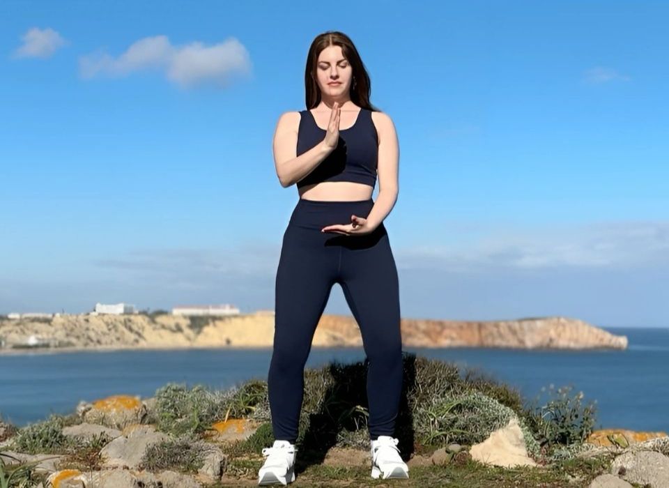 NARA doing Qigong in nature, in calm focused flow.