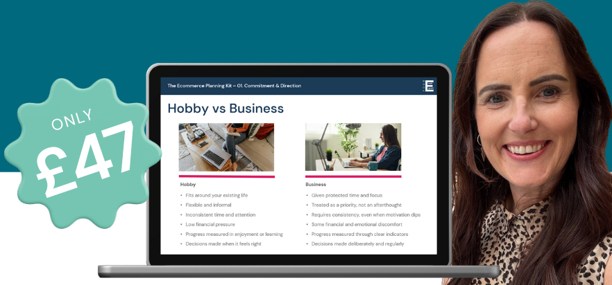 Sonia Lamb next to laptop screen showing the course online and £47 label to the left