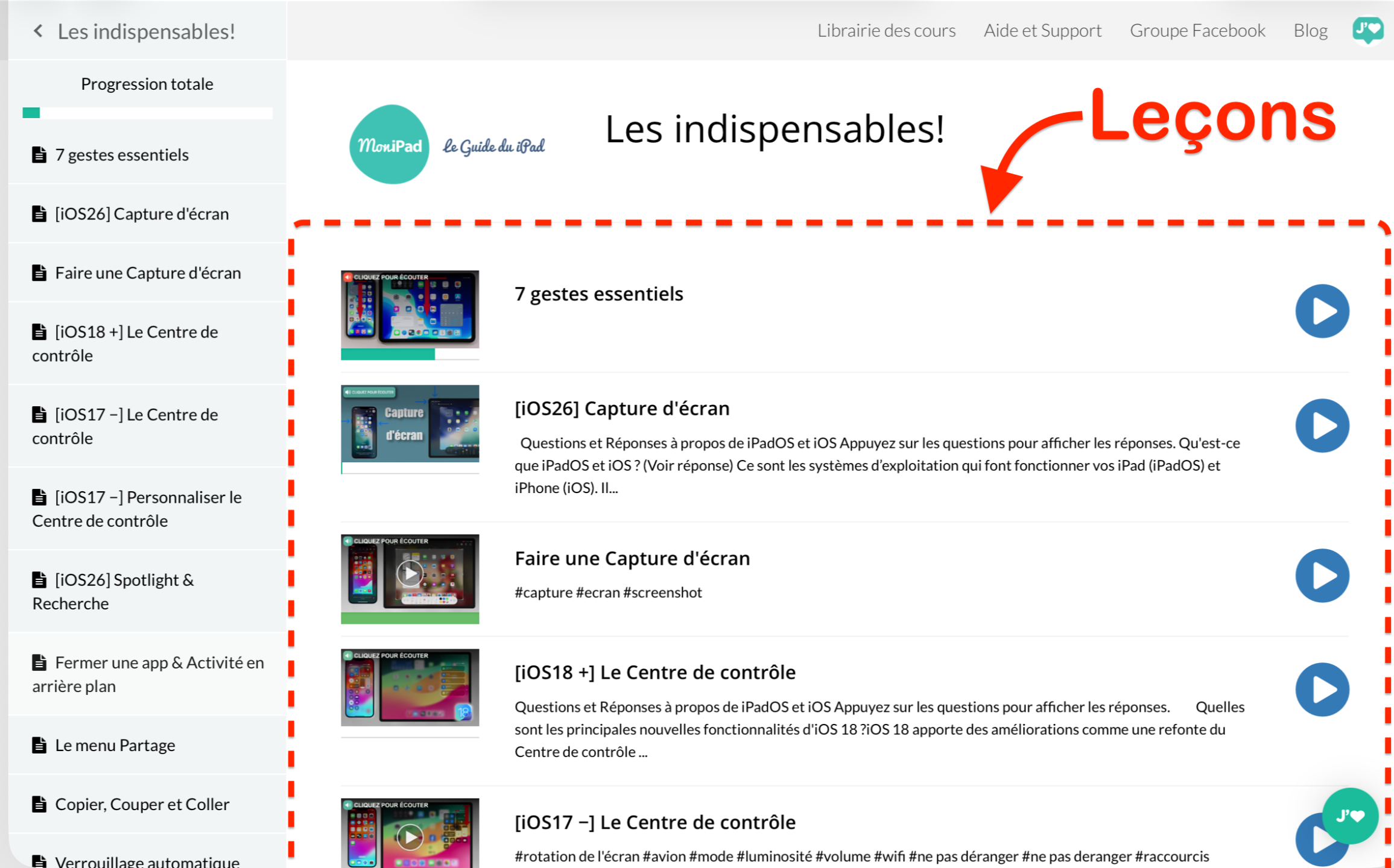 Les leçons d'un module