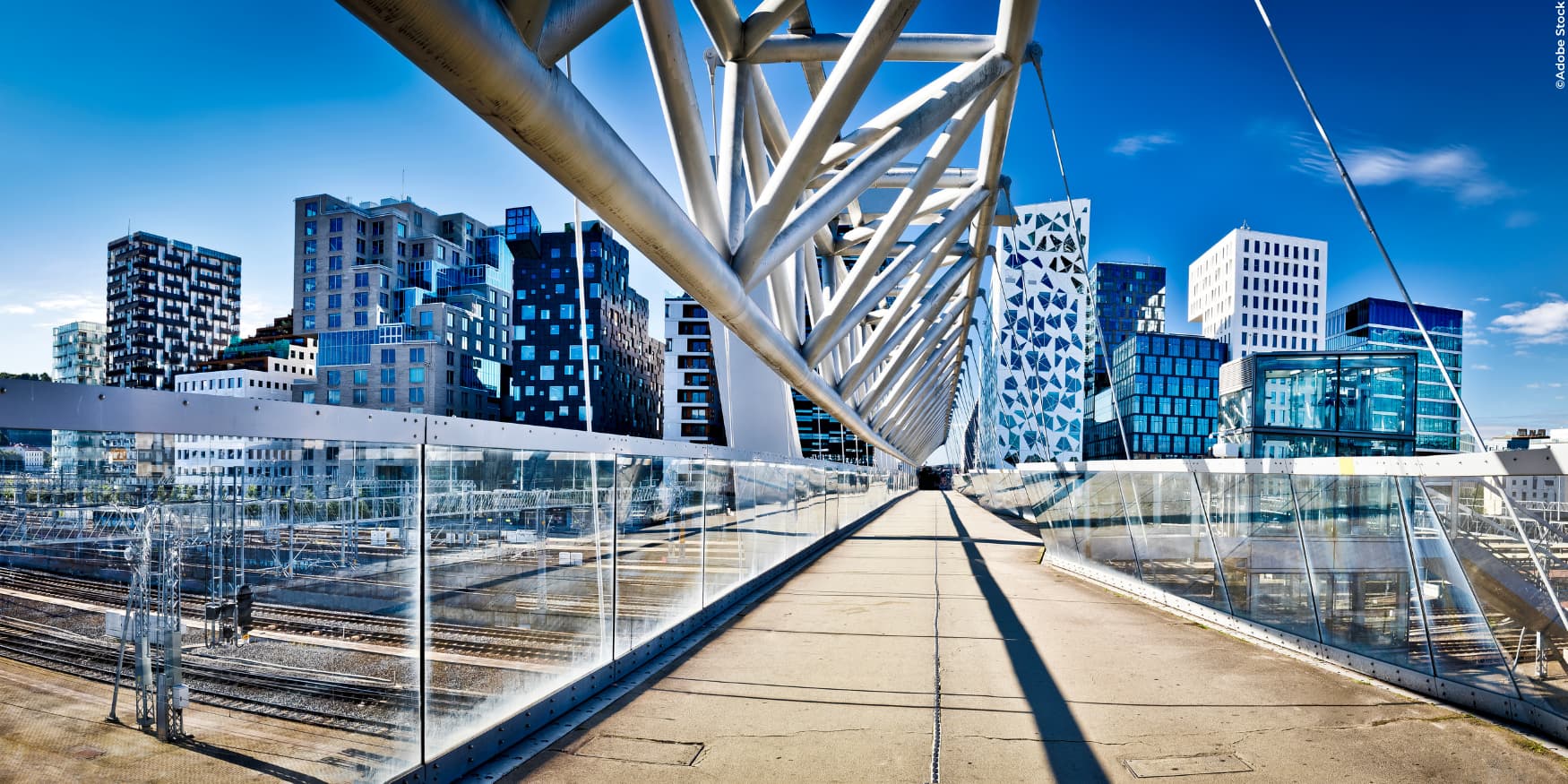 de Barcodewijk in Oslo met hoogbouw, lijkend op een streepjescode