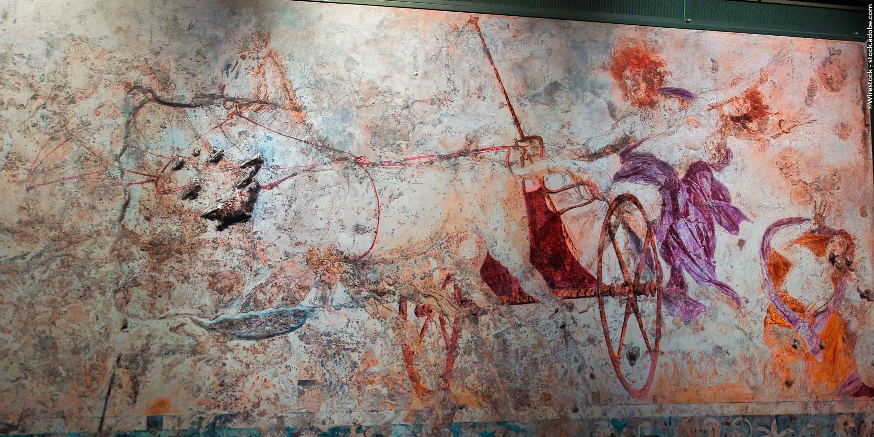 fresco in het archeologisch museum van Aigai