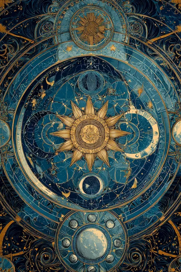 astrological oracle image of sun an solar system map 