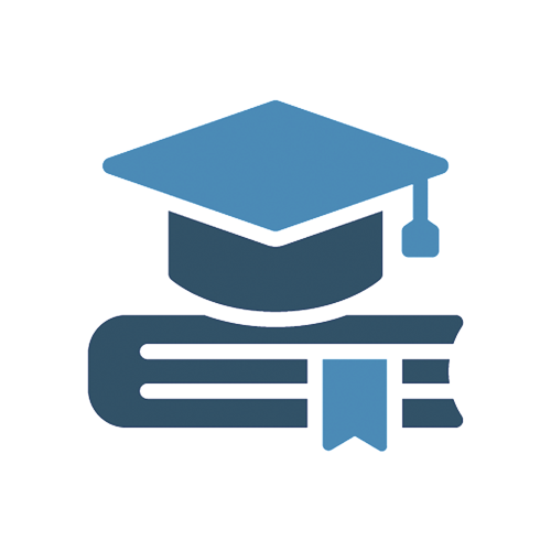 Graduation cap and stacked books icon representing continuing education opportunities.