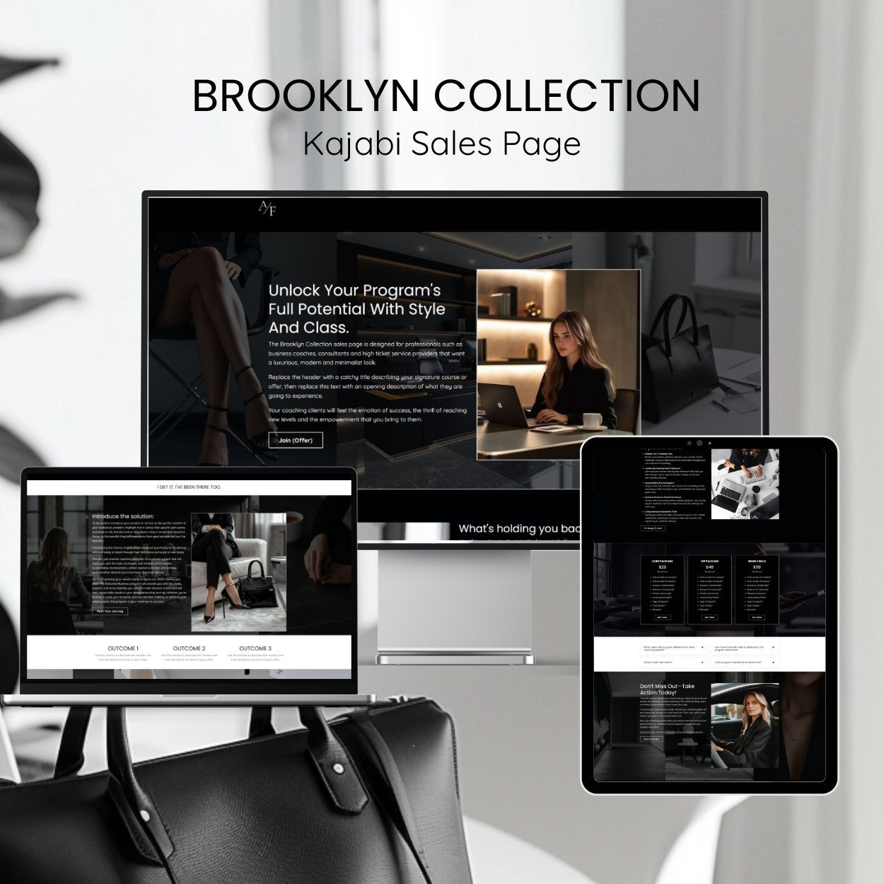 Laptop and Tablet showcasing the Brooklyn Kajabi Sales Page template
