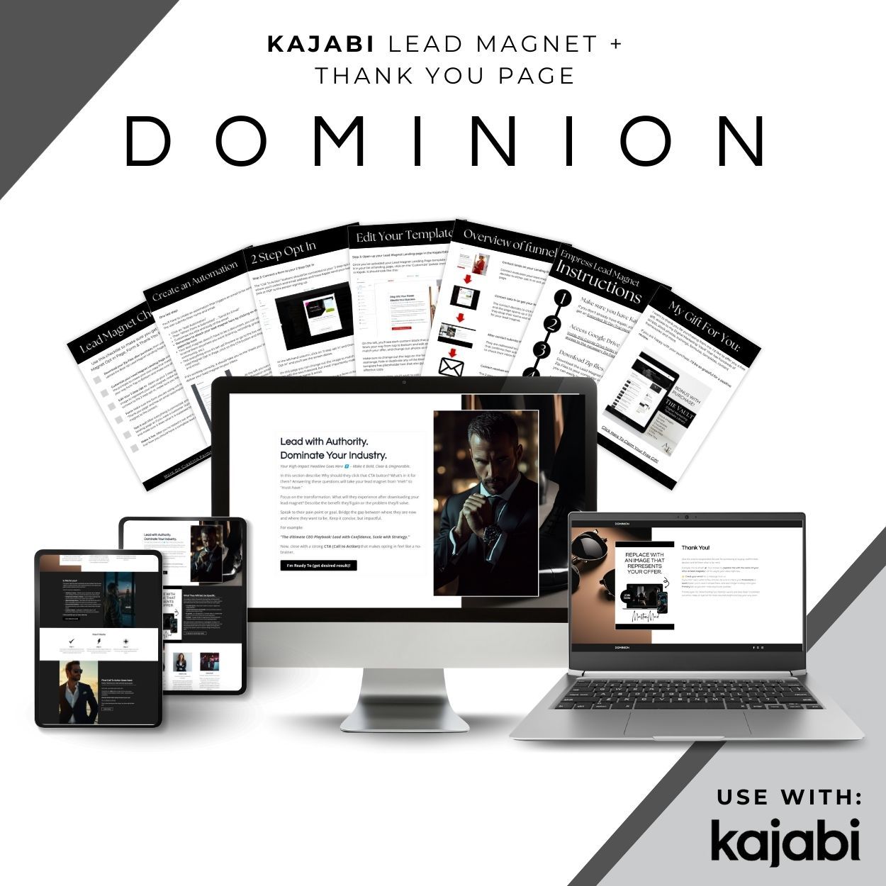 Dominion style men's dark aesthetic Kajabi Landing Page Template
