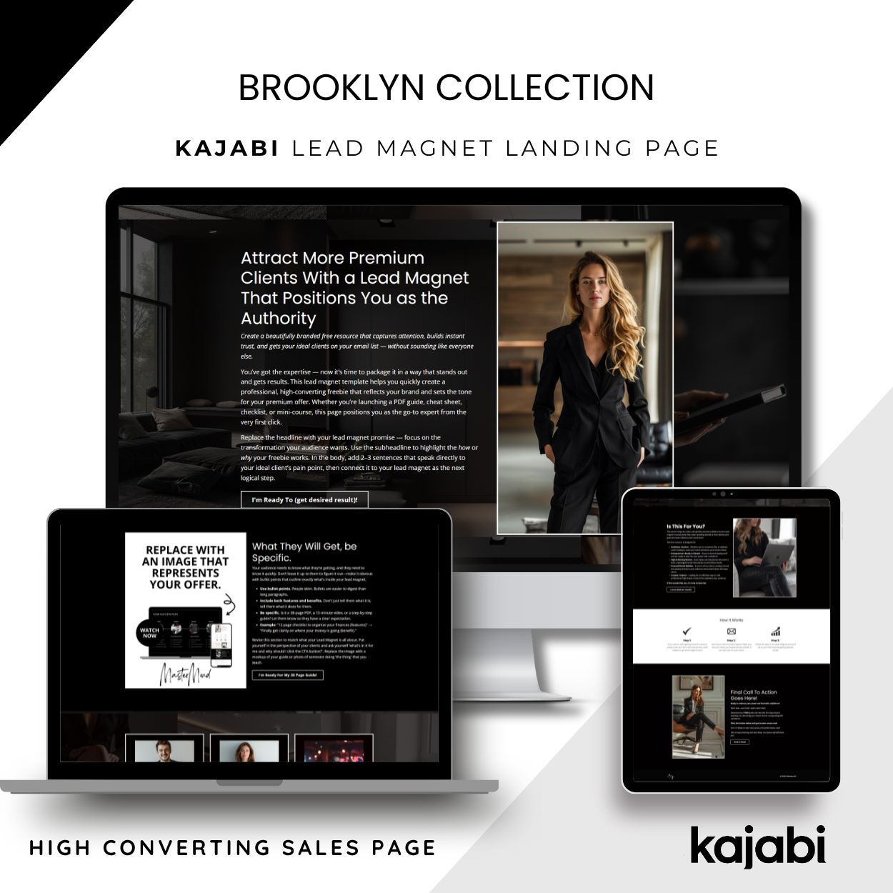 Laptop and Tablet showcasing the Brooklyn Kajabi Sales Page template