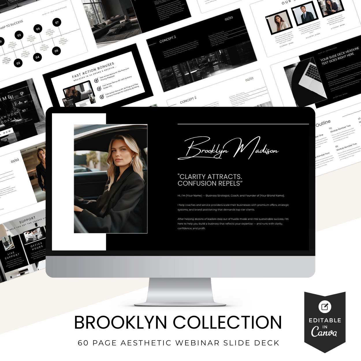 Brooklyn Collection Webinar Slide Deck template editable in Canva