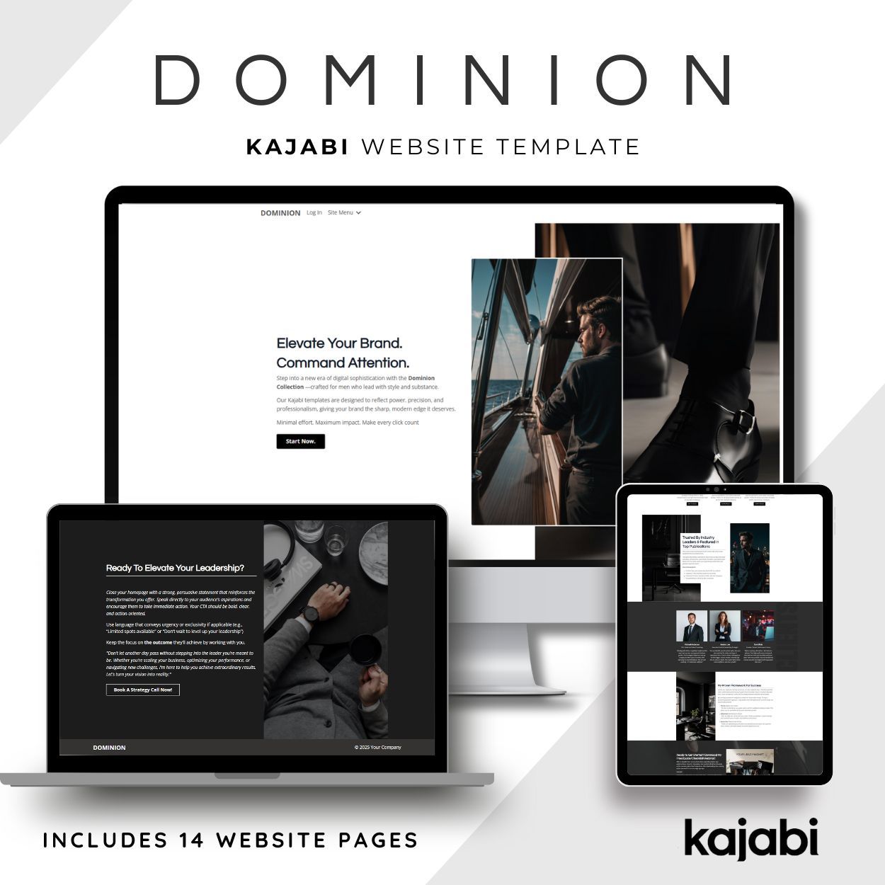 Dominion Kajabi website template featuring a bold, modern design for high-end coaches and consultants