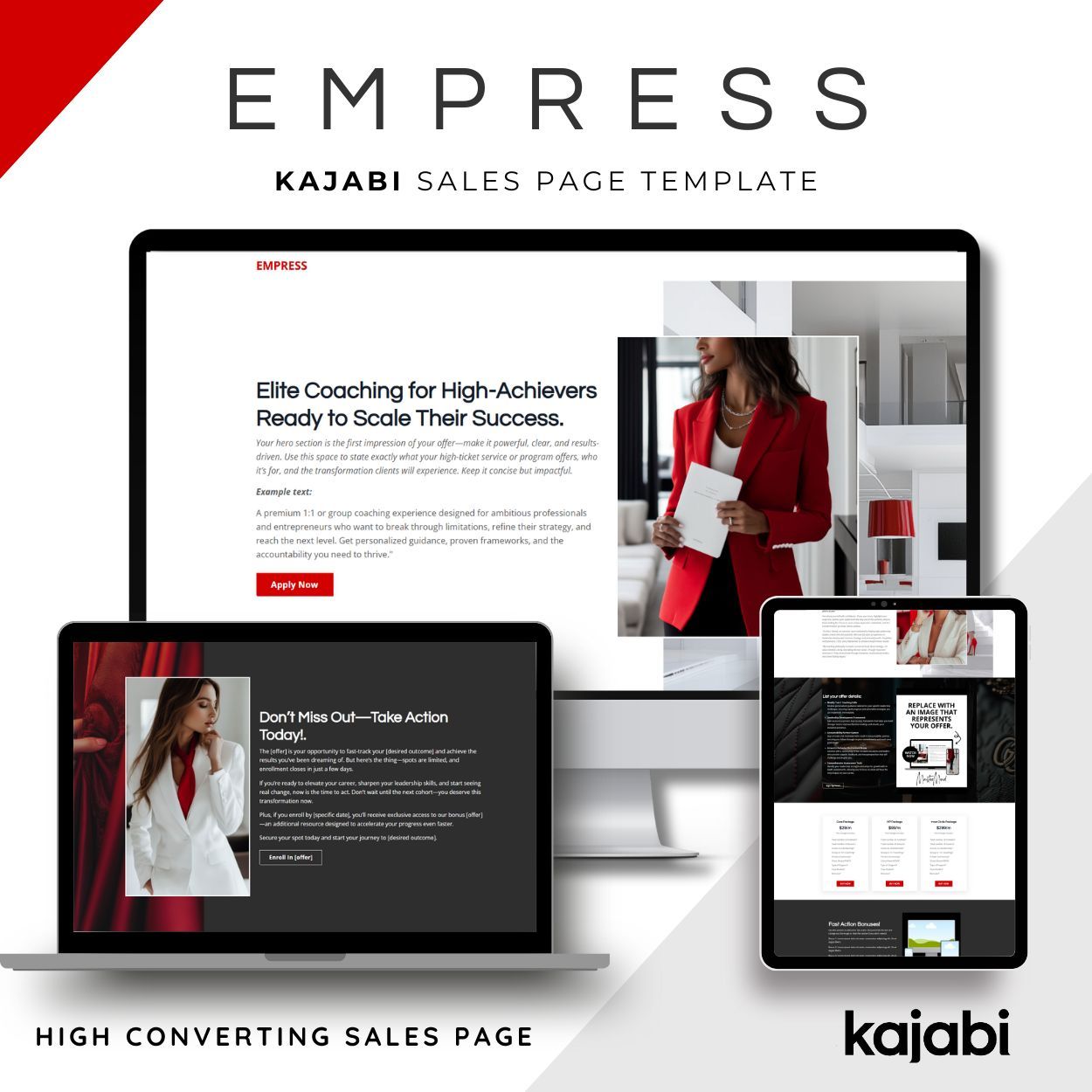 Stunning red Empress Kajabi Sales Page template