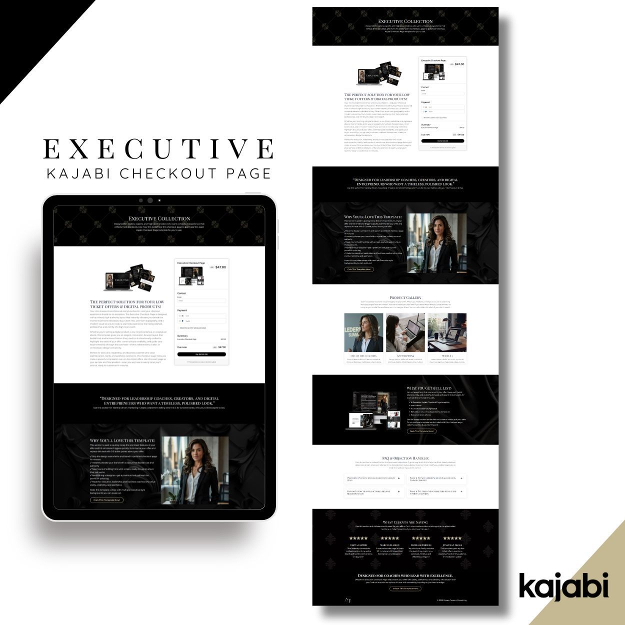 Image showing a full screenshot of the Executive Kajabi Checkout Page template