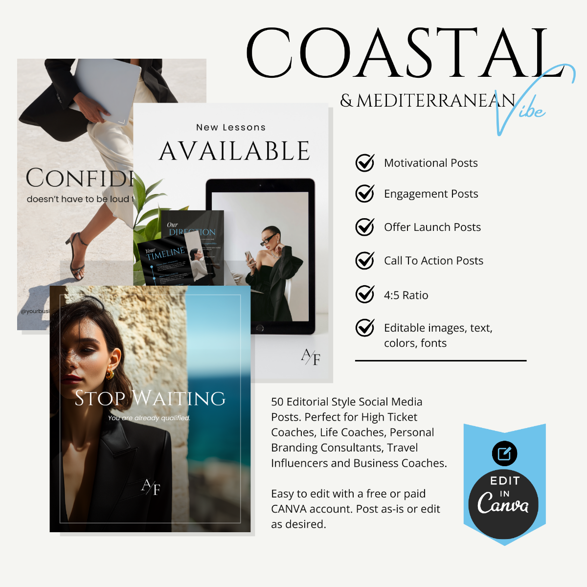 Editable Canva Instagram posts for life coaches