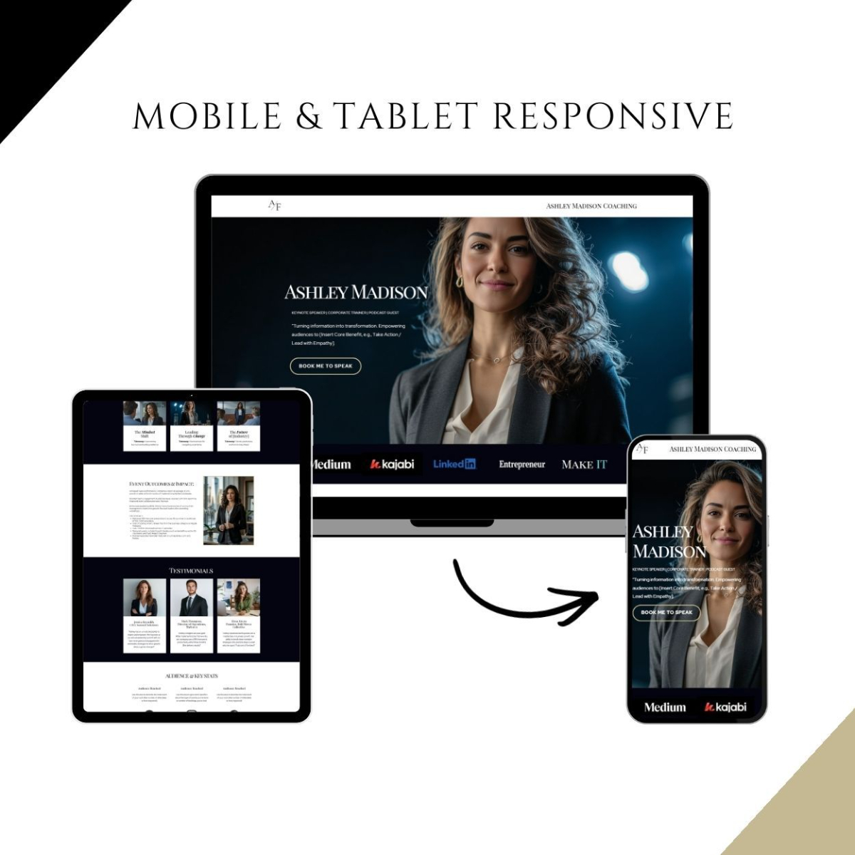 Responsive speaker website Canva template optimized for desktop, tablet, and mobile devices