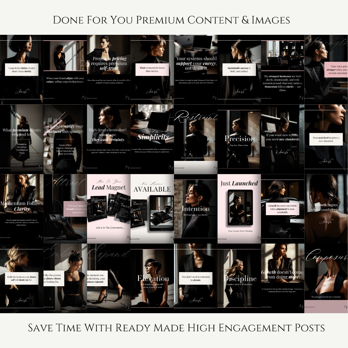 Done for you social media content for coaches, premium Canva Instagram templates, luxury brand aesthetics