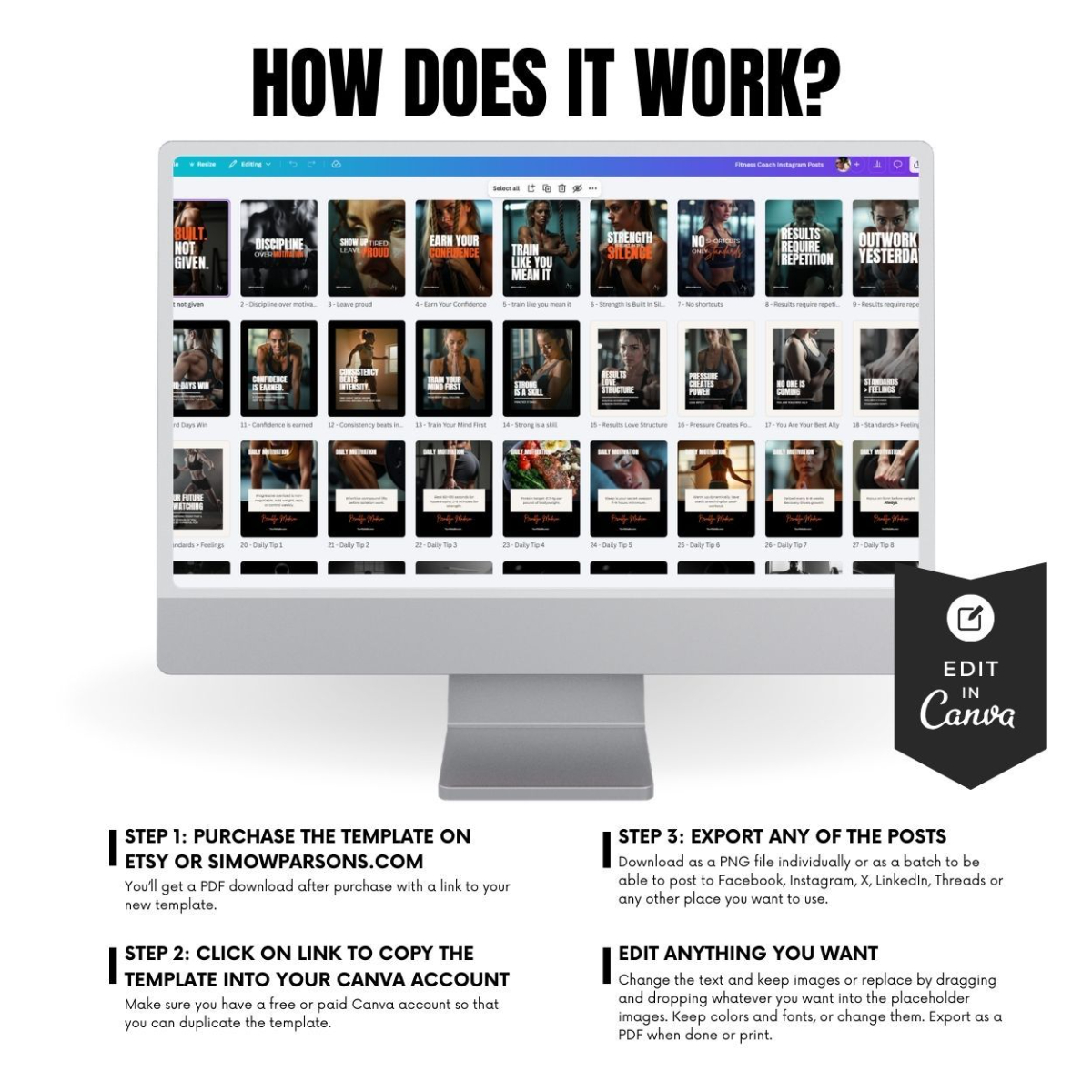 How to edit fitness Canva templates for Instagram and Facebook social media posts