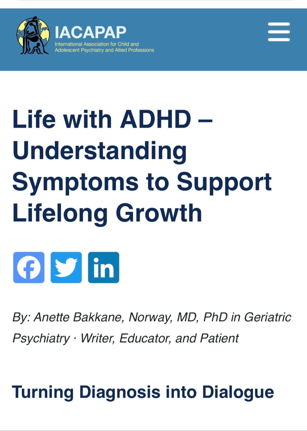 Life with ADHD -  book series by Anette Bakkane IACAPAP Bulletin