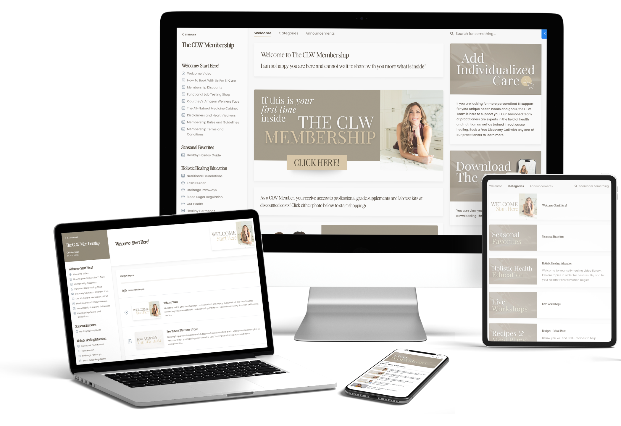 Apple computers and tablets showing CLW Membership