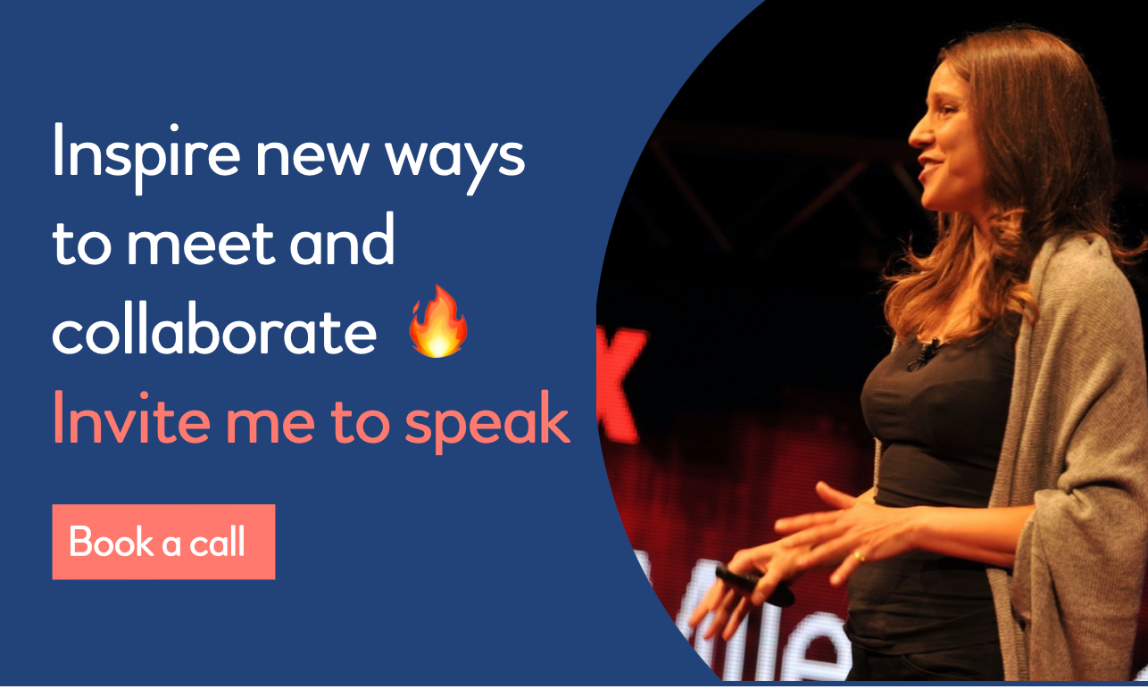 Carrie speaking at TEDx - inspire new ways to meet and collaborate. Invite me to speak. Book a call.