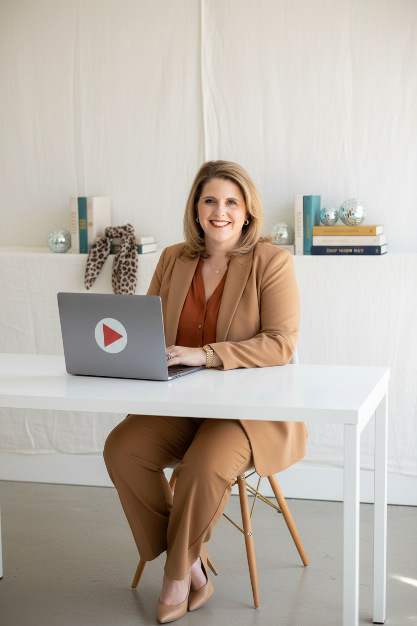 Kathy Sizemore, YouTube Visibility Strategist, working at her desk