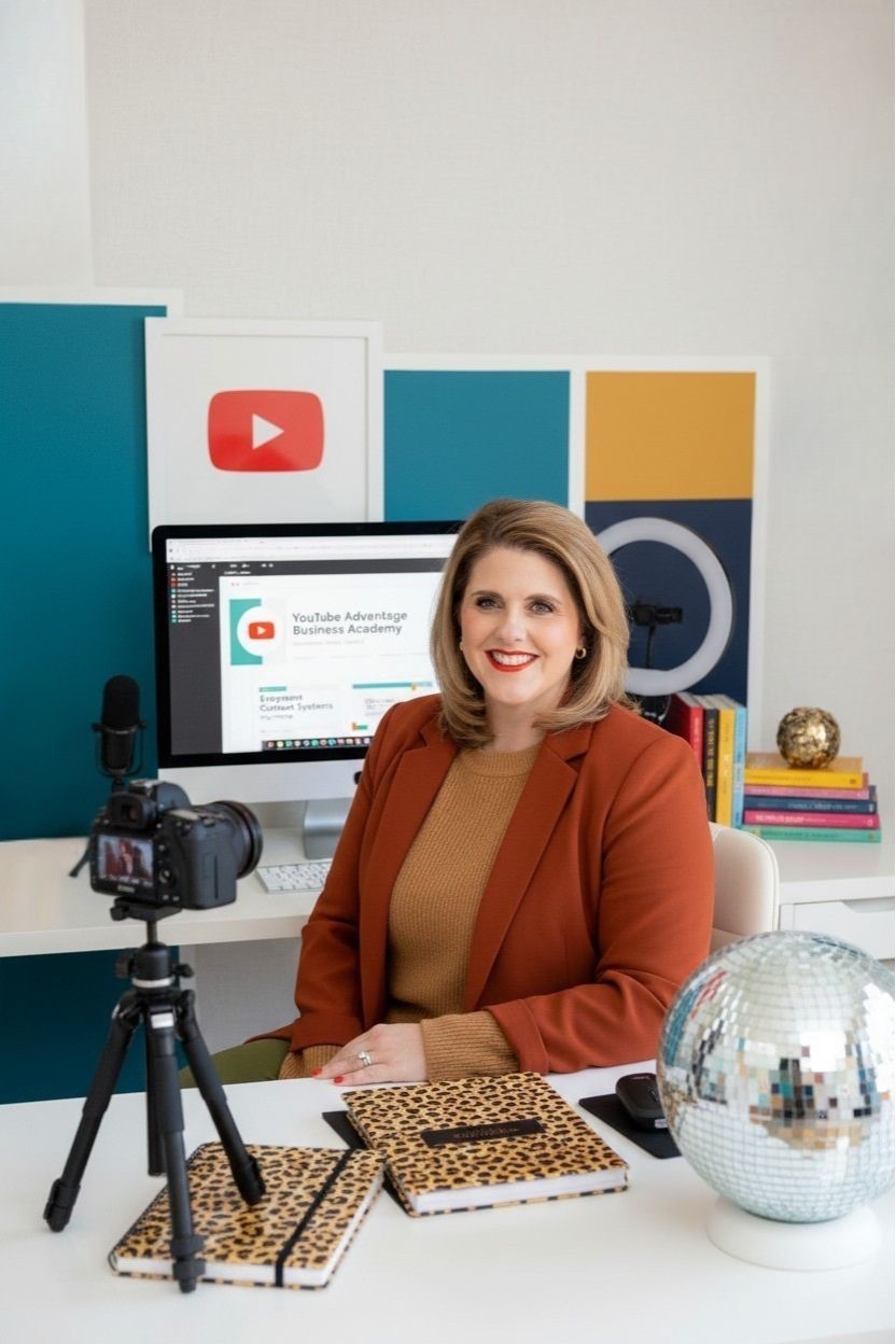 YouTube Jumpstart filming setup with camera, tripod, and 30-day planning calendar on desk.