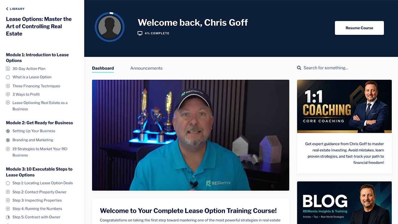 Explore Chris Goff's Real Estate Investing Training Courses