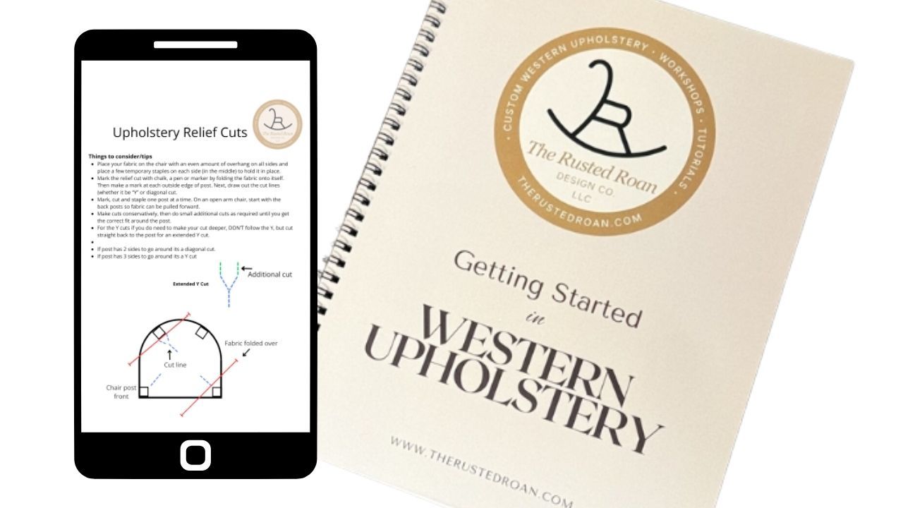 Western upholstery handbook cover and showing a apge on mobile phone