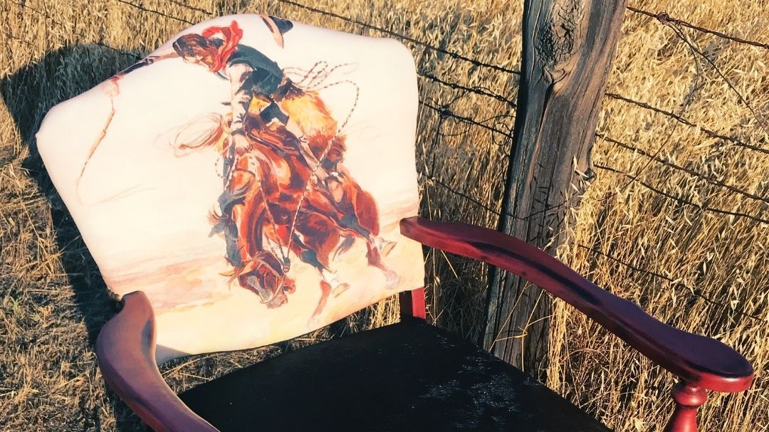 upholstered chair showing image that was printed and applied