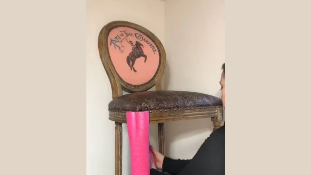 Chair with foam on leg demonstrating how to package for shipping