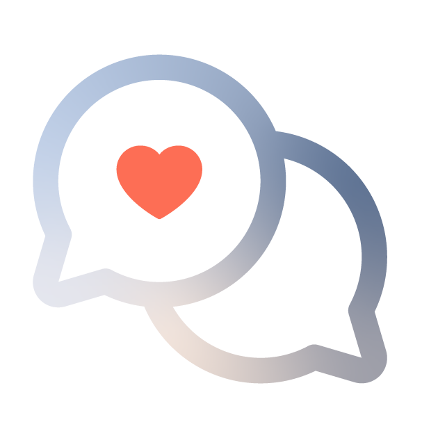 Icon of two speech bubbles overlapping with a heart