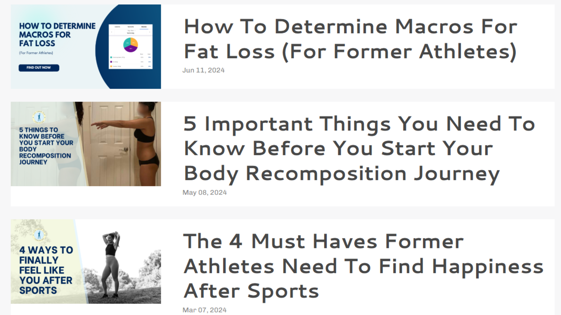 Screenshot of some Liv Your Fit blog posts 