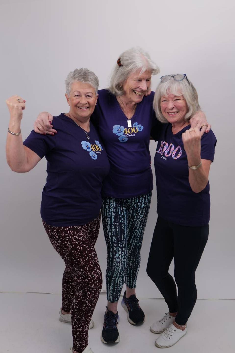 Curves North East members in their 1000 and 400 club t-shirts
