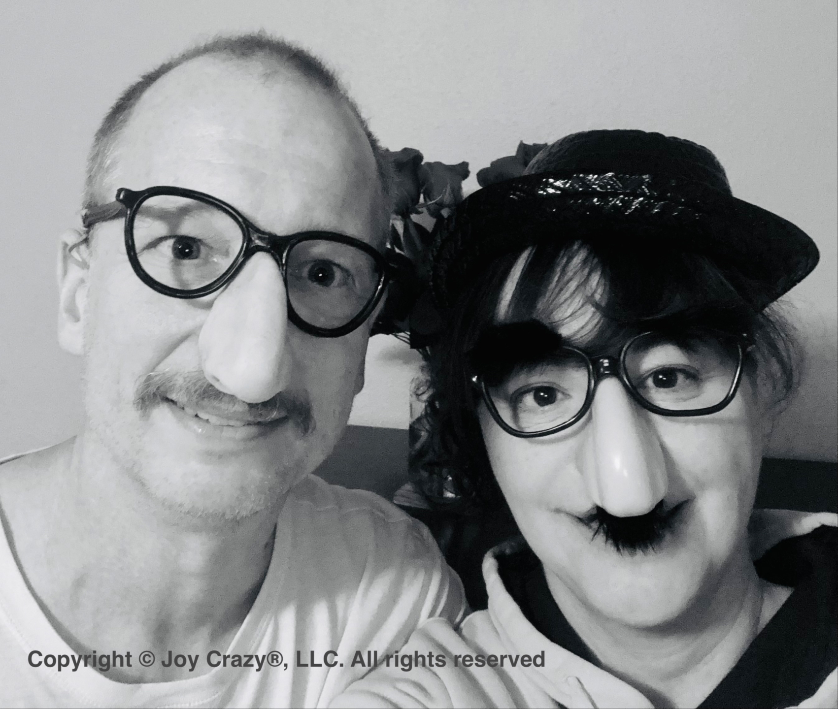 Founder of Joy Crazy® Shannon Diffenderffer (right) is always up for a laugh. Here she joins her husband, Dave, in funny "Groucho Marx" glasses.