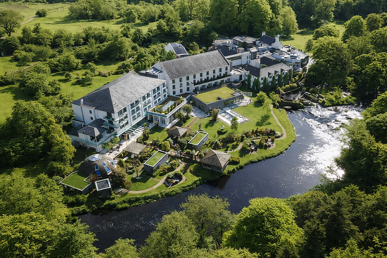 Beautiful Galgorm Resort Overhead View Next to the River