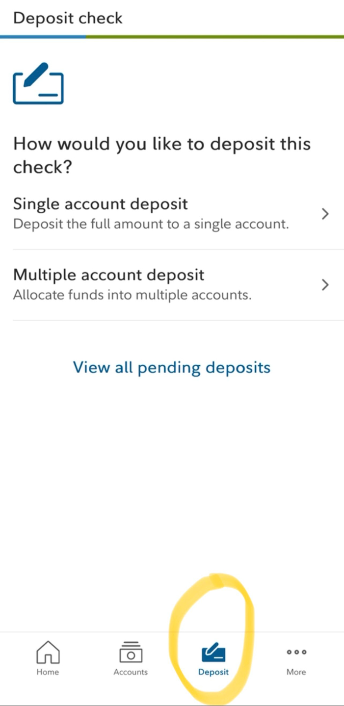 Mobile Deposit Step 1: Select Deposit
