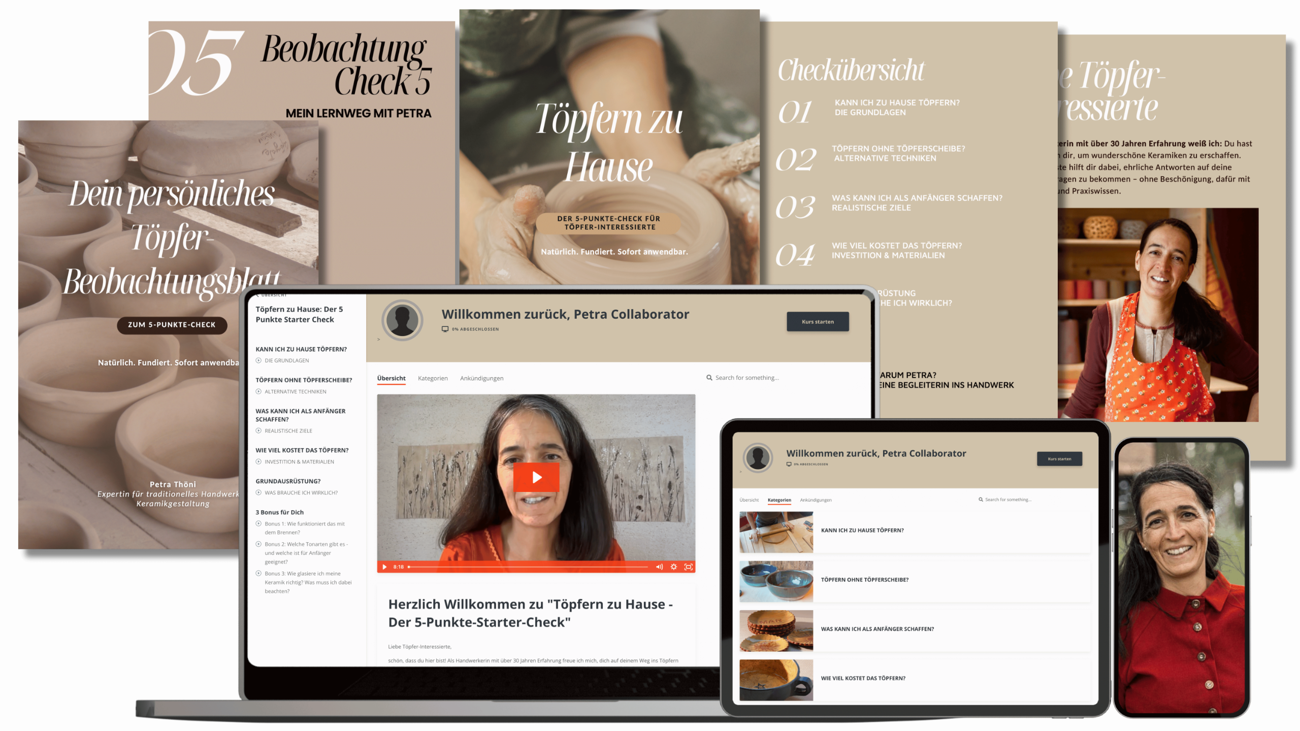 So gelingt dir Töpfern zu Hause: Petra Thöni – Leiterin der Handwerkskunst-Akademie – vermittelt dir ehrliche Grundlagen, damit du dein erstes eigenes Geschirr formen kannst. Von den Grundlagen bis zu echten Ergebnissen – Petra Thöni begleitet dich persönlich