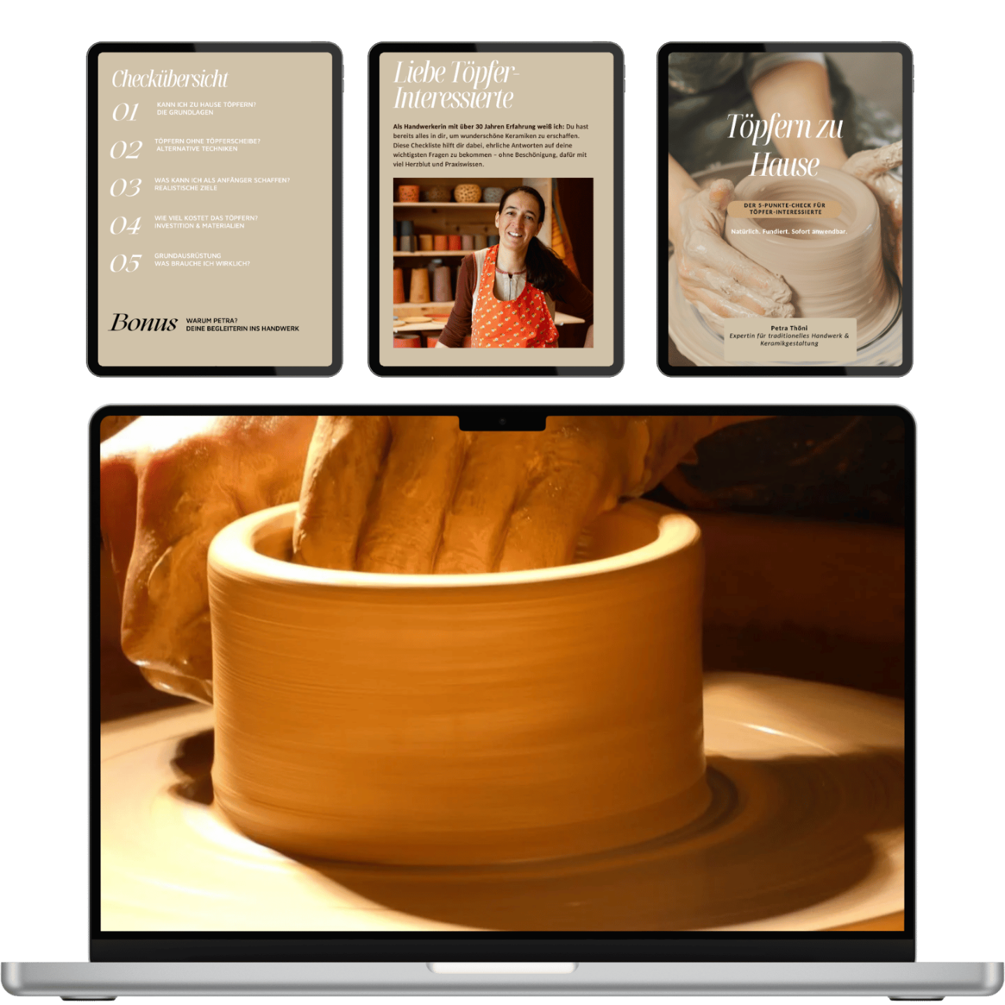 So gelingt dir Töpfern zu Hause: Petra Thöni – Leiterin der Handwerkskunst-Akademie – vermittelt dir ehrliche Grundlagen, damit du dein erstes eigenes Geschirr formen kannst. Von den Grundlagen bis zu echten Ergebnissen – Petra Thöni begleitet dich persönlich.