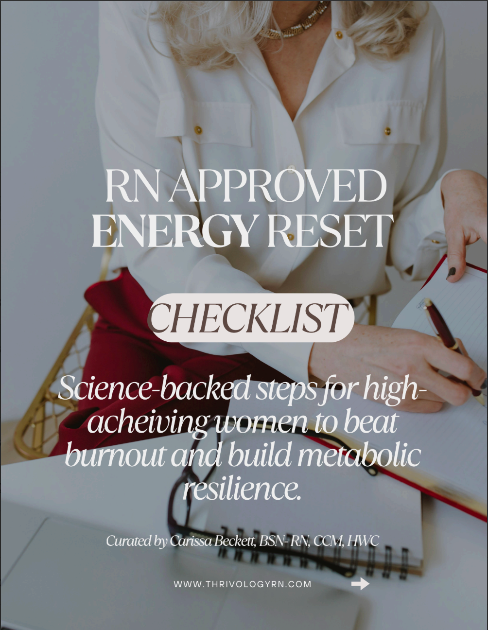 Business woman journaling with support from Thrivology RN