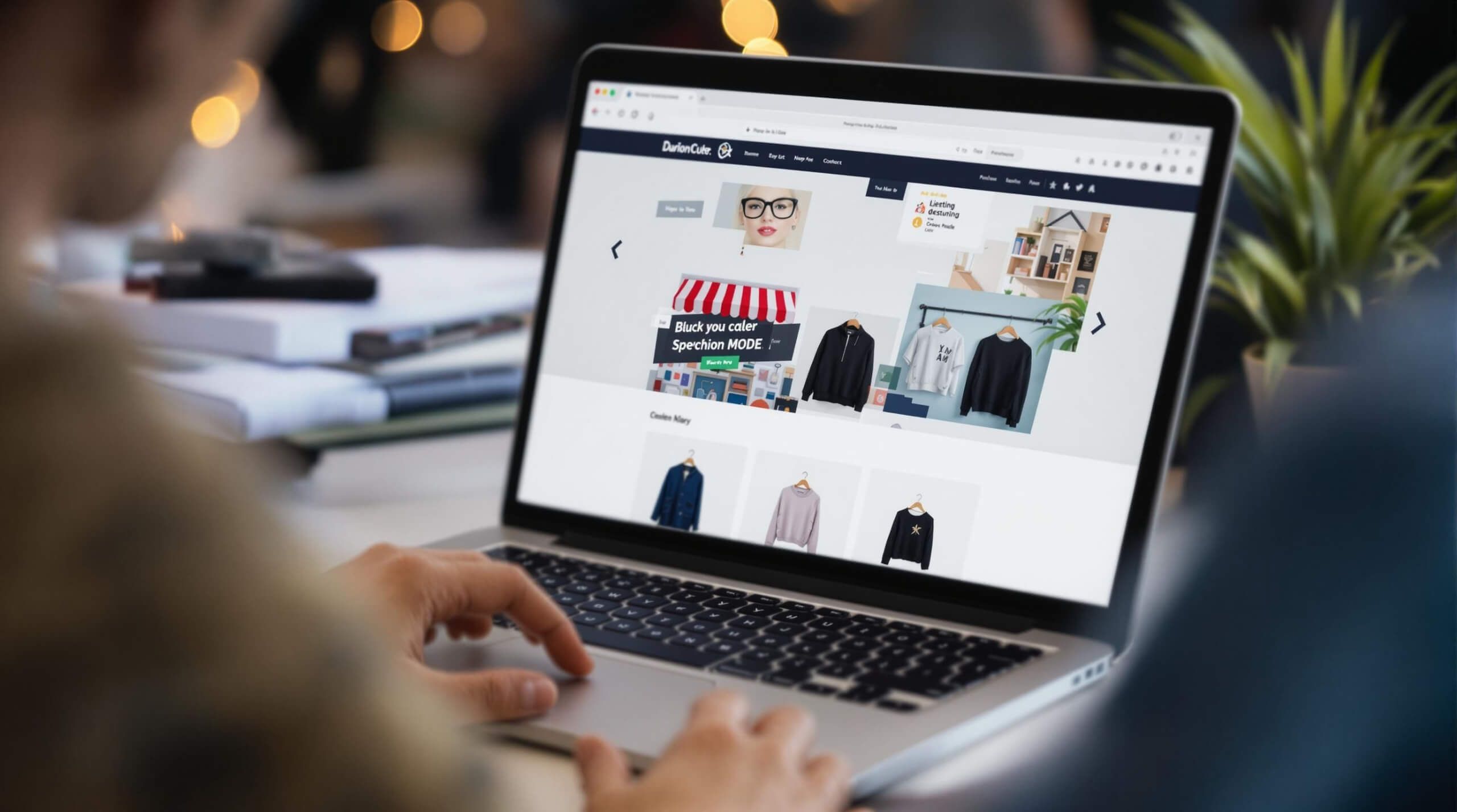 Person browsing an online clothing store on a laptop, representing e-commerce, digital marketing, and online business growth.