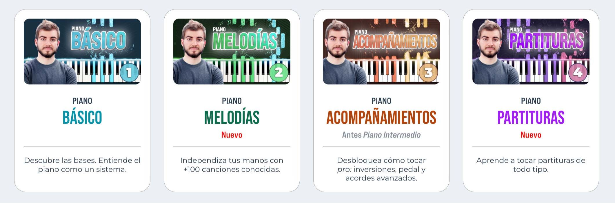 Cursos de Piano Básico, Piano Melodías, Piano Acompañamientos y Piano Partituras
