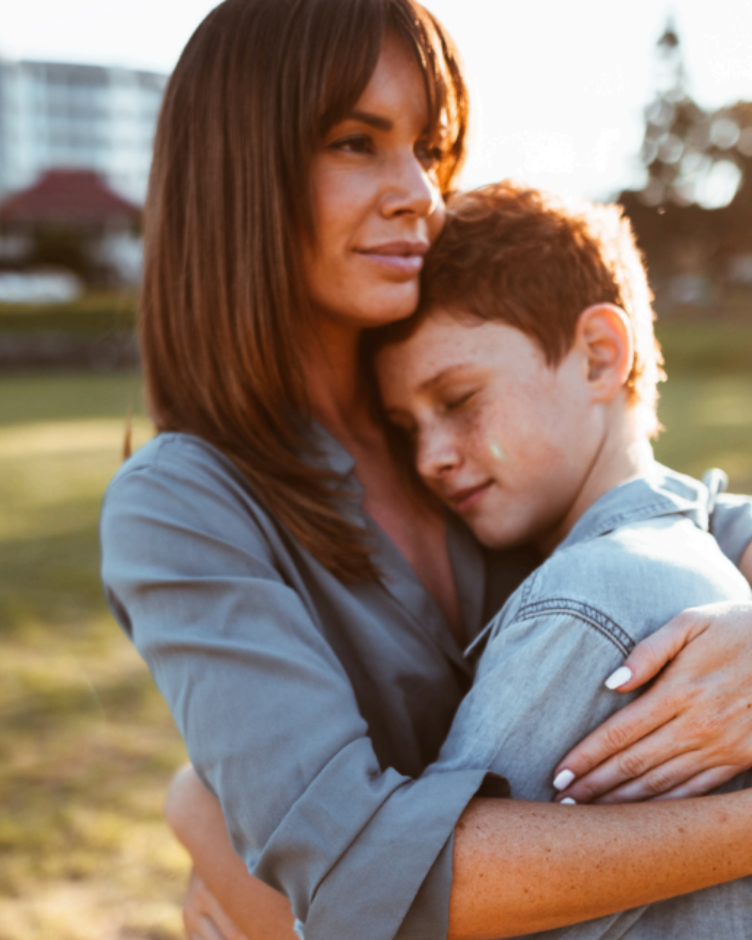 Heidi Allsop and her son sitting and talking together