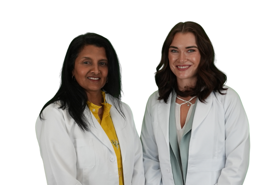 Picture of Dr. Yadalla and Dietician Kiera Sullivan in lab coats together.