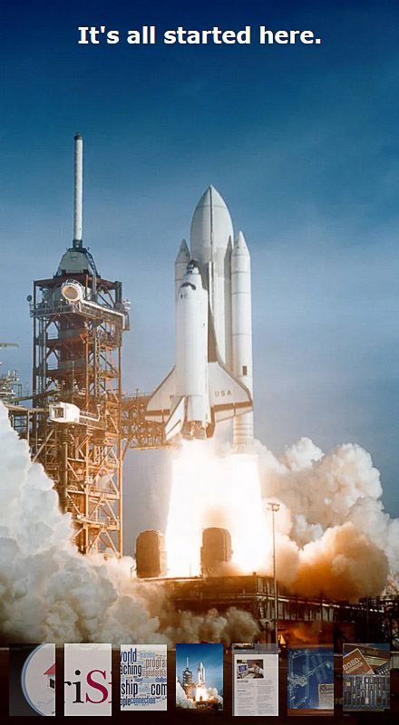 Space rocket with shuttle and text It's all started here