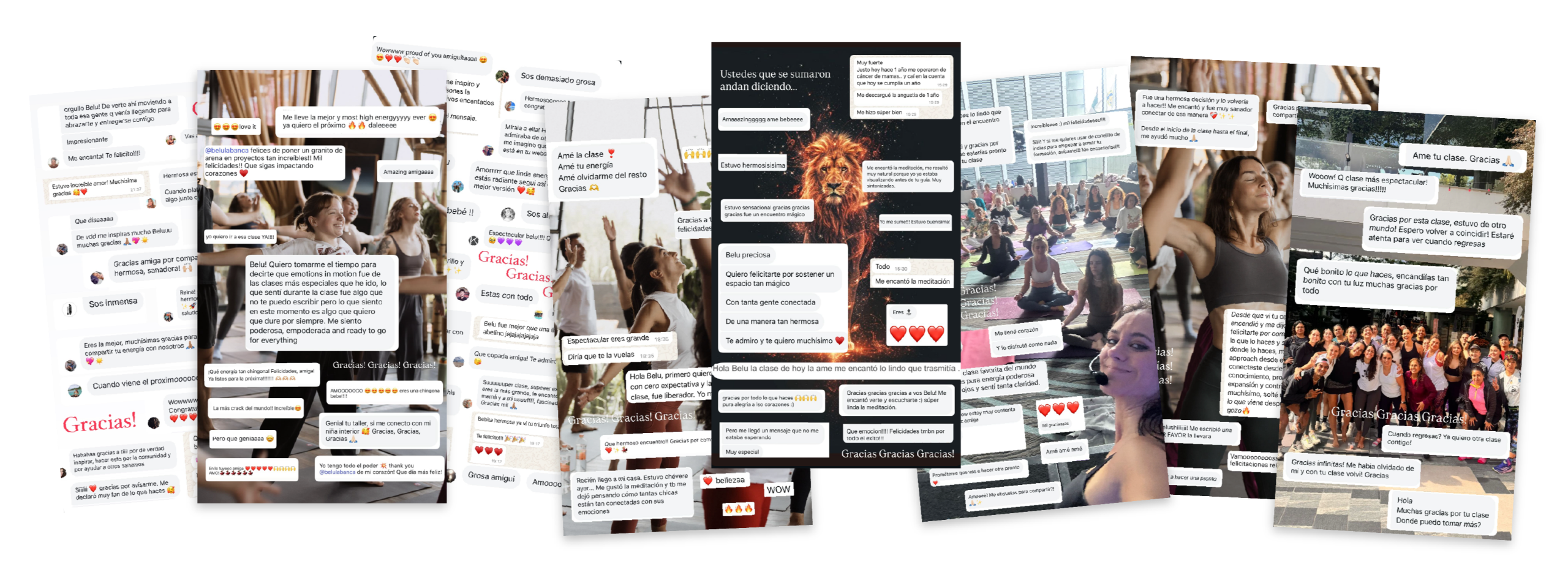 Screenshots de testimonios y mensajes sobre Emotions y Motion