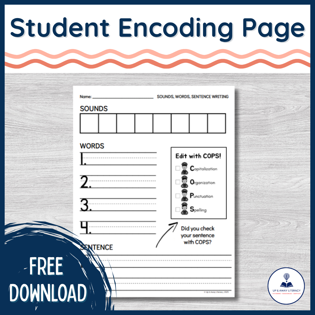 student encoding page template for sounds, words, dictation