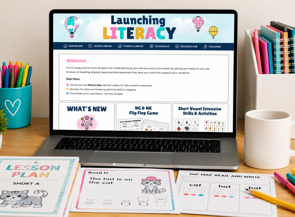 open laptop with Launching Literacy resource library pulled up