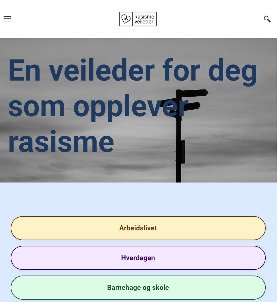Screenshot fra forsiden til rasismeveilederen.no